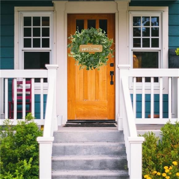 Artificial Green Eucalyptus Wreaths for Front Door Spring Summer Wreath - Picture 7 of 8